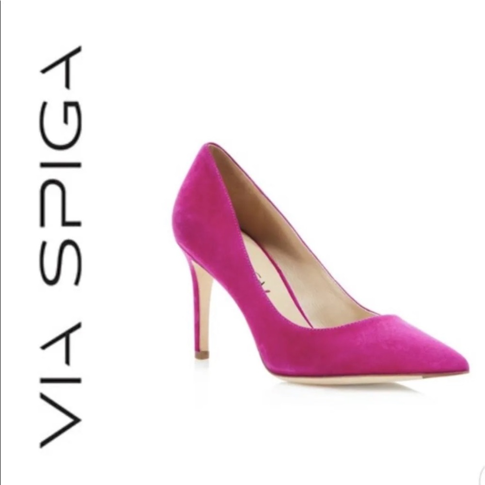 Via Spiga Carola Suede Pointed Toe Pumps in Fuchsia (Purple) 4 inch pumps